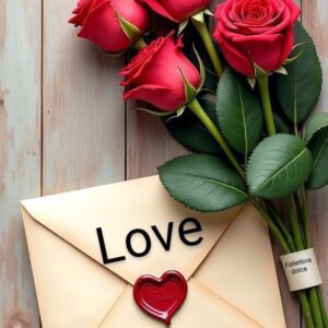 Bouquet of roses with personalized note